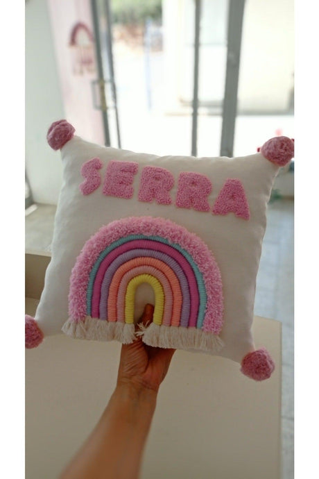 Our Name Custom Baby Pillow, Name Pillow With Punch Embroidery, Rainbow Pillow - Swordslife