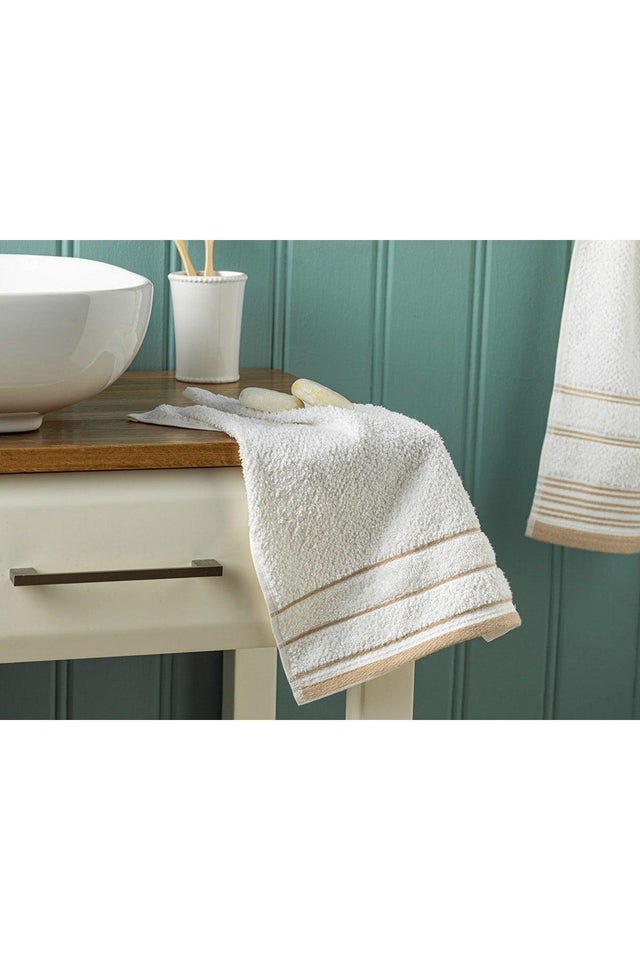 Ivy Cotton Striped Hand Towel 30x40 Cm White - Beige - Swordslife