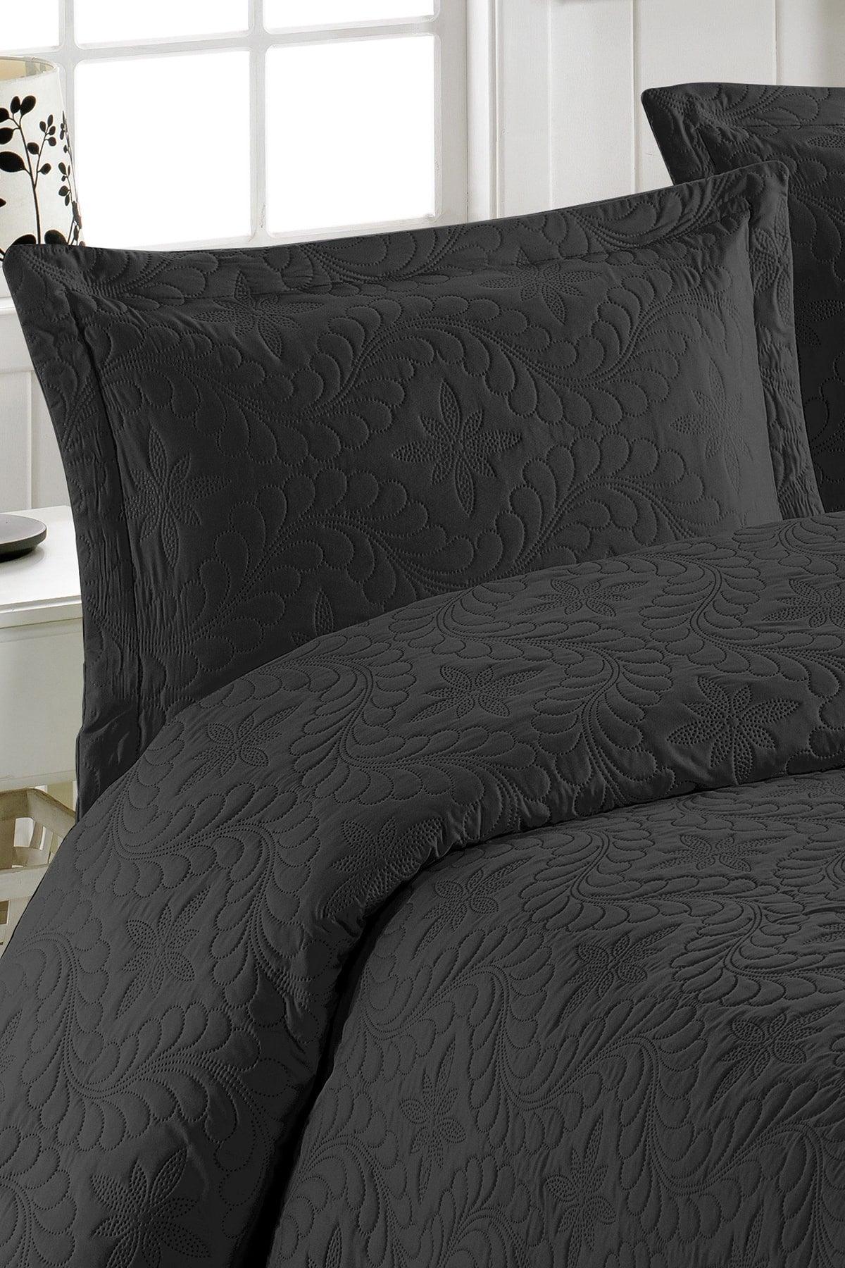 Ivy Black Double Microfiber Quilted Bedspread - Swordslife