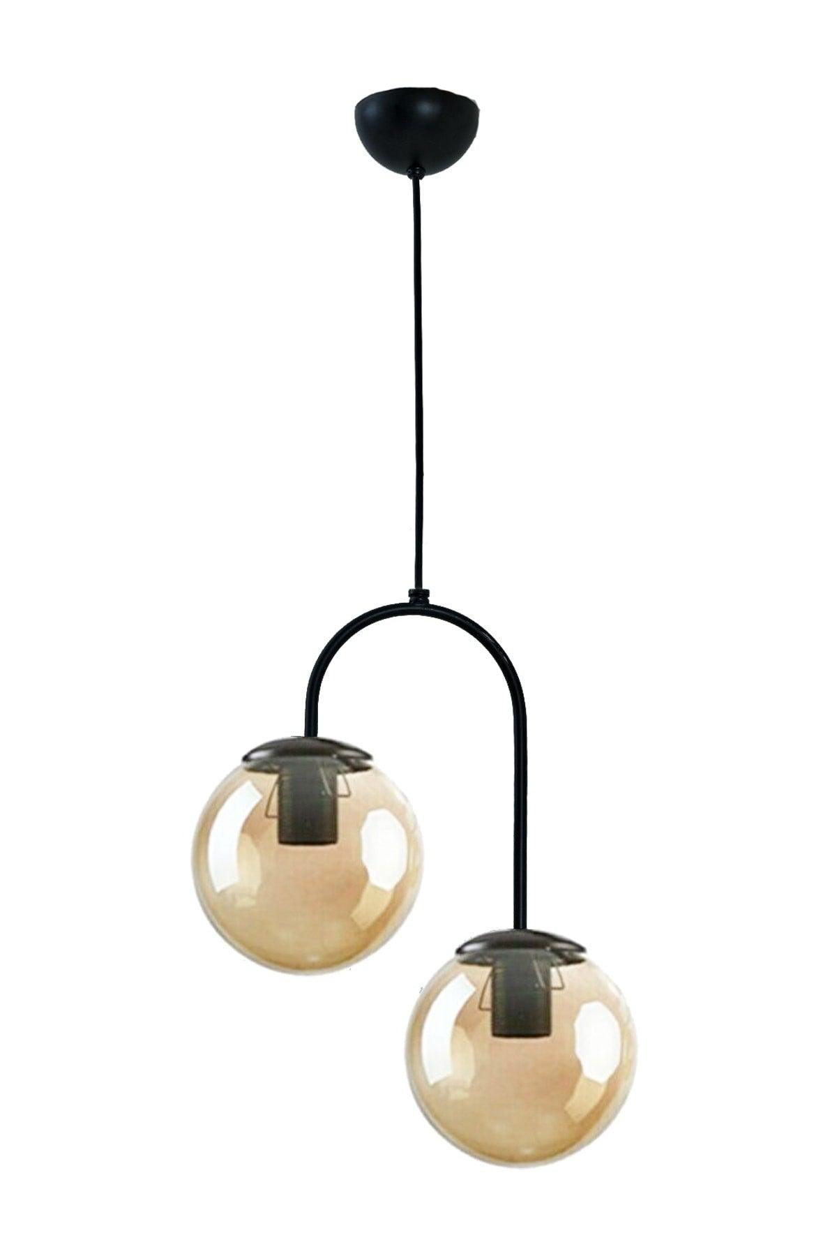 Janin Modern Pendant Black Color Body Honey Glass Salon - Küche - Schlafzimmer 2 Li Kronleuchter - Swordslife