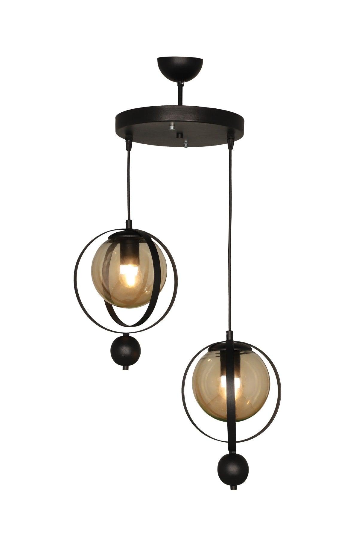 Jupiter 2.li Chandelier Black Honey Glass - Swordslife