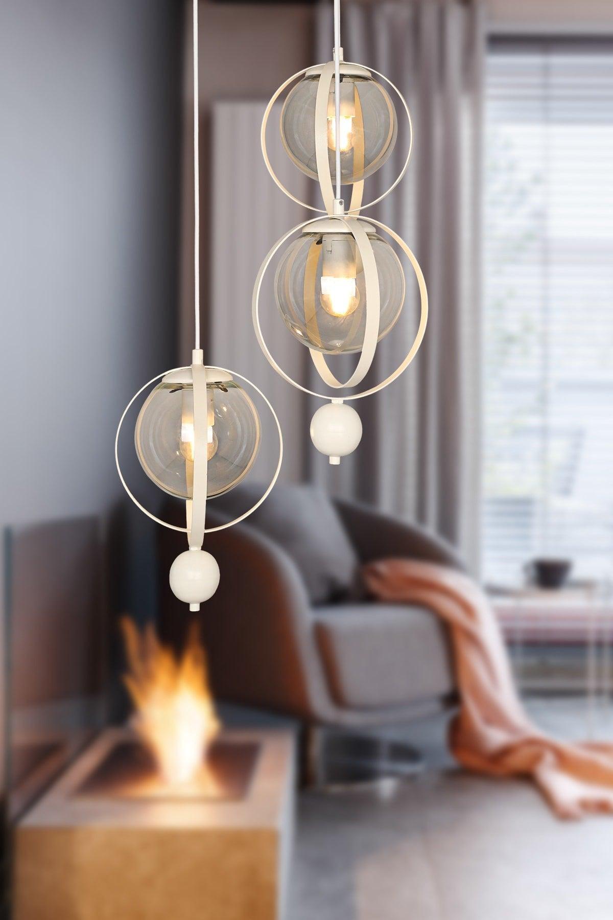 Jupiter 3rd Chandelier White Smoked Glass