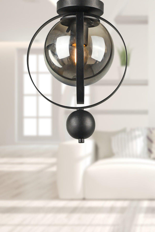 Jupiter Ceiling Mount Single Chandelier Black Smoked Glass - Swordslife