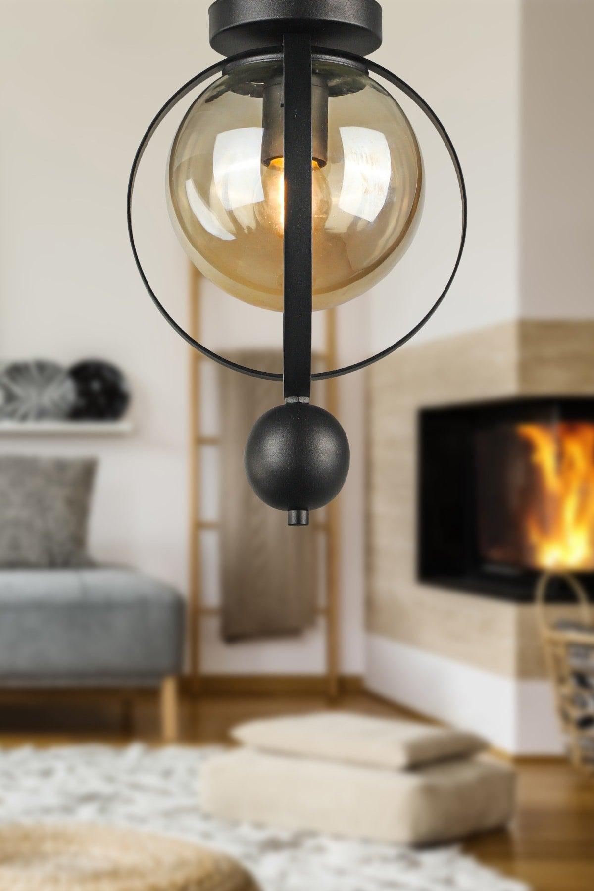 Jupiter Ceiling Mount Single Chandelier Black Honey Glass - Swordslife