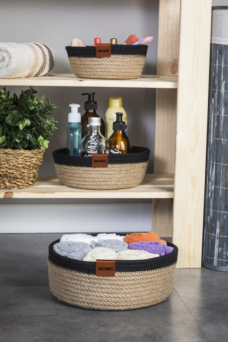 Jute Rope, Handmade 3 Pcs Basket, Luxury Organizer, Bathroom And Home Decor, Organizer With Black Stripe - Swordslife