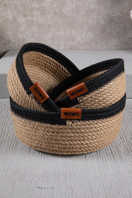 Jute Rope, Handmade 3 Pcs Basket, Luxury Organizer, Bathroom And Home Decor, Organizer With Black Stripe - Swordslife