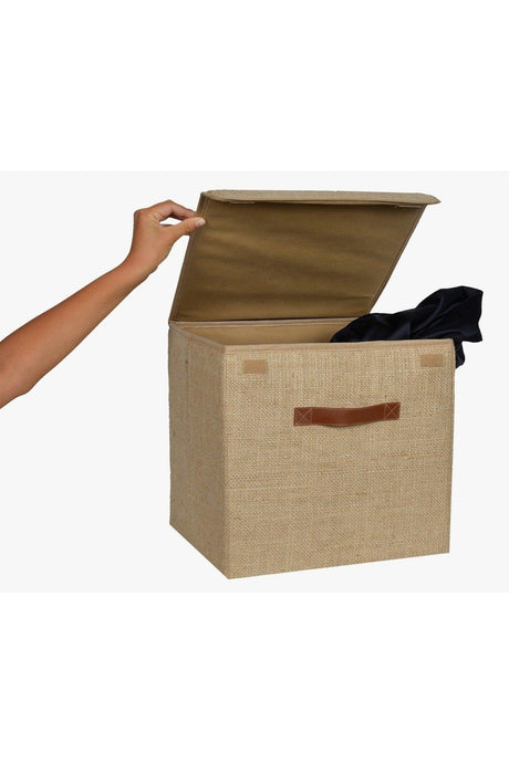 Jute Box With Lid 30x30x30 Cm