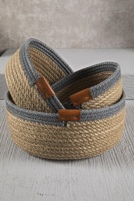 Jute Rope, Anthracite Striped Handmade 3 Pcs Basket, Luxury Organizer, Bathroom And Home Decor - Swordslife