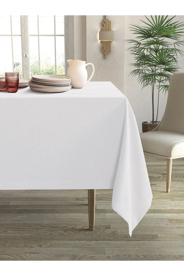 Velvet Textured White Color Table Cloth - Swordslife