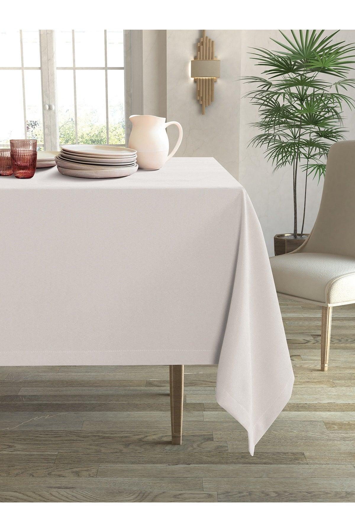 Velvet Textured Ecru Color Table Cloth - Swordslife