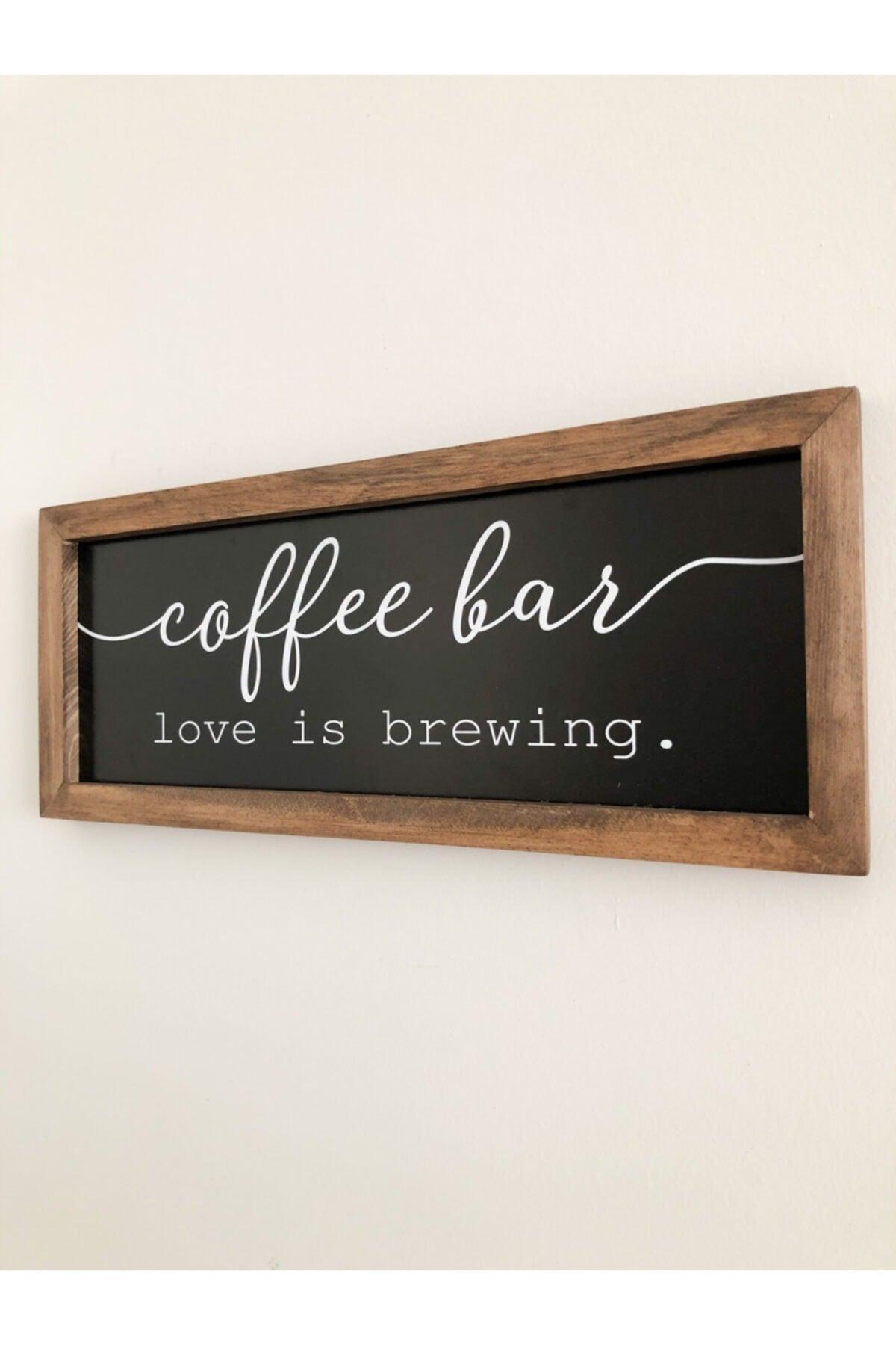 Coffee Corner Black Coffee Bar Love Is Brewing Wooden Frame - Swordslife