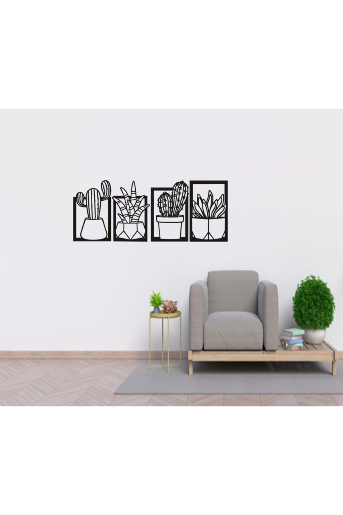 Cacti Set of Four Wall Decor, Wall Decoration, Wood Laser Cut Decorative Painting Black - Swordslife