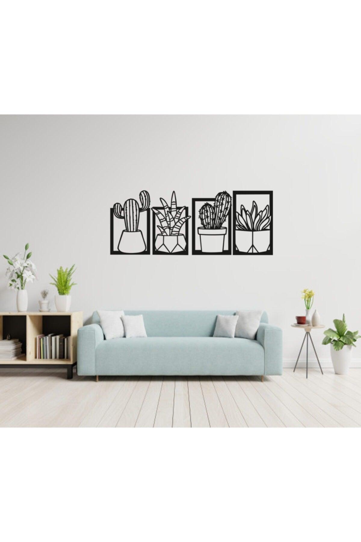 Cacti Set of Four Wall Decor, Wall Decoration, Wood Laser Cut Decorative Painting Black - Swordslife