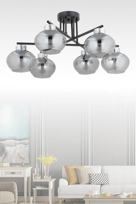 Kale 6 Modern Smoked Glass Plafonyer Ceiling Chandelier - Swordslife