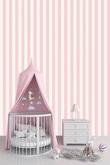 Thick Striped Light Pink White Wallpaper (5 M²) 7960 - Swordslife