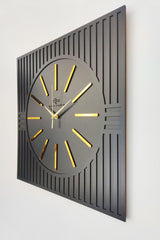 Square Line Patterned Decorative Black&Gold Wall Clock - Swordslife