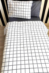 Checkered White Teenager Elastic Linen Single Duvet Cover Set - Swordslife