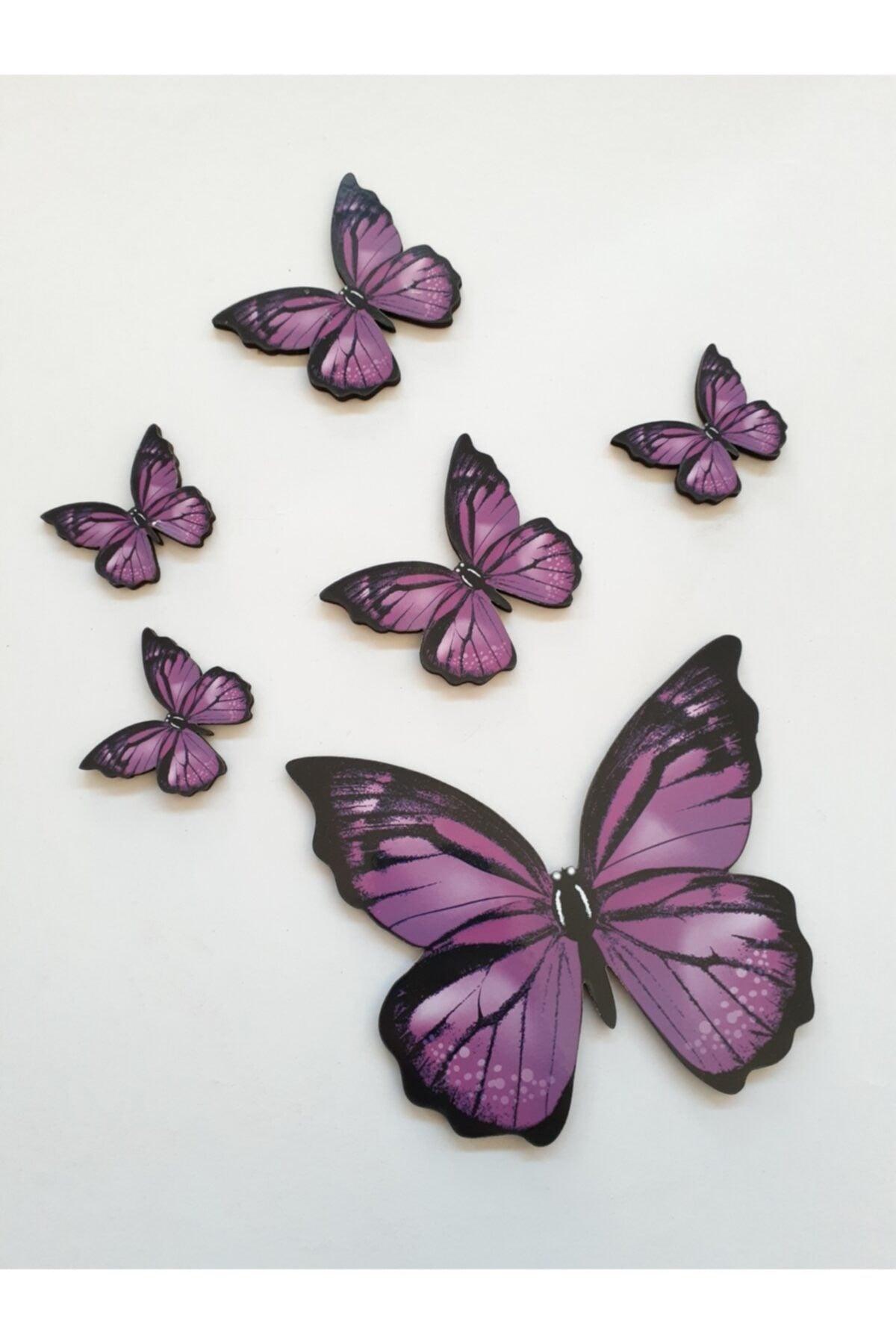 Butterfly Figure 6 Pieces Purple Wooden Wall Stick Ornament - Swordslife