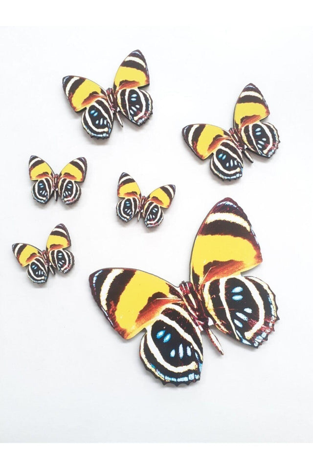 Butterfly Figure 6 Pieces Yellow Wooden Wall Stick Ornament - Swordslife