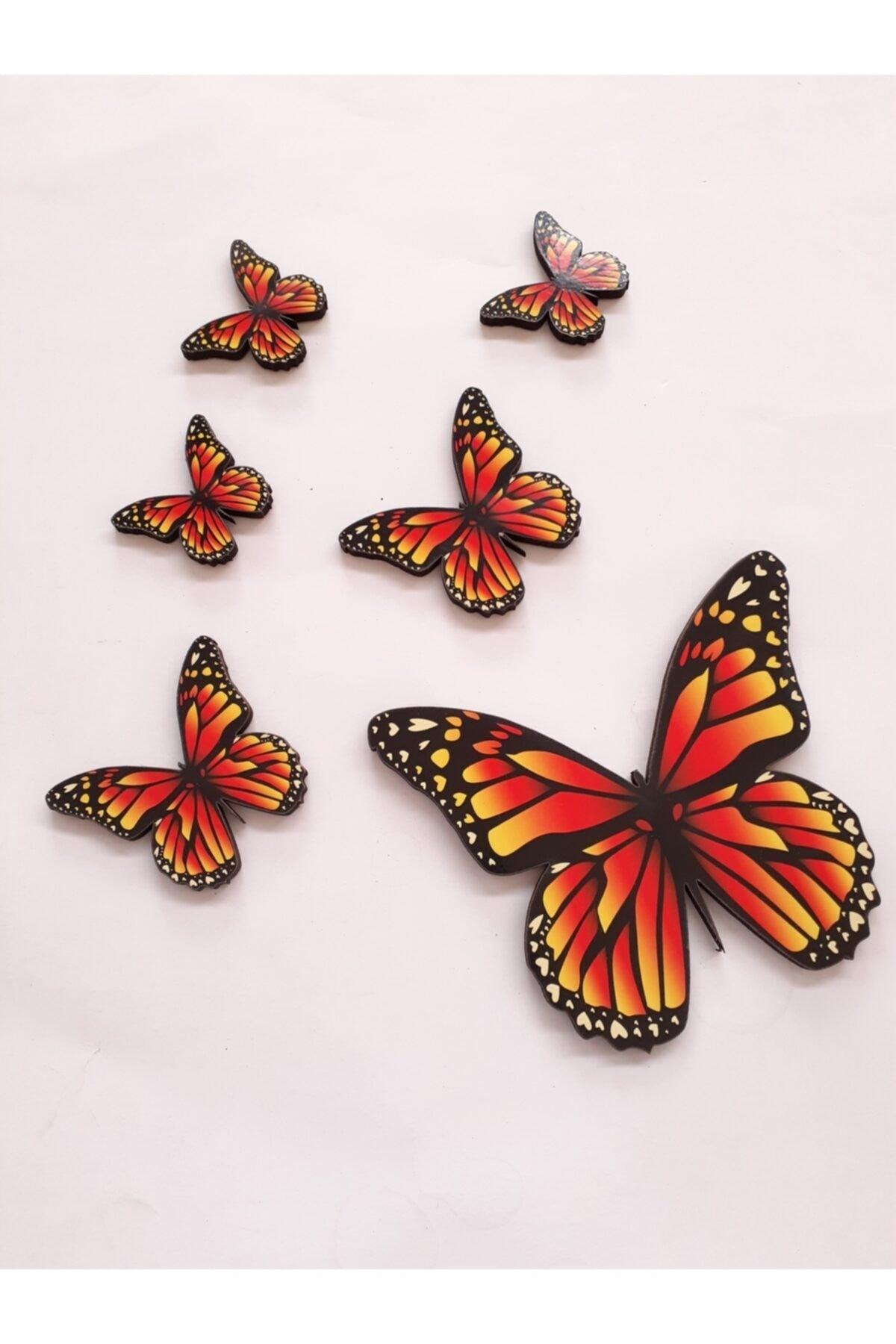 Butterfly Figure 6 Pieces Orange Wooden Wall Stick Ornament - Swordslife