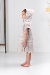 Kids Bathrobe Poncho 100% Cotton Beach Towel Peshtemal Brown - Swordslife