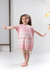 Kids Bathrobe Poncho 100% Cotton Beach Towel Peshtemal Pink - Swordslife