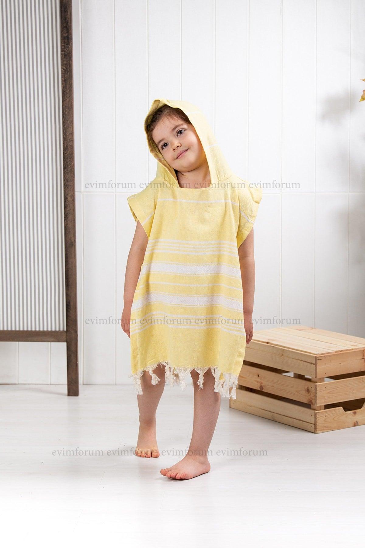 Kids Bathrobe Poncho Cotton Beach Towel Peshtemal Yellow - Swordslife