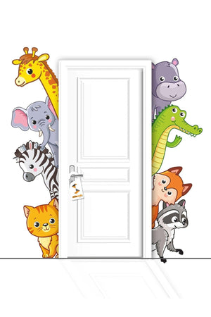 Kids Room Door Side Wardrobe Decorative Wall Sticker Cute Safari Animals Wall Ornament - Swordslife