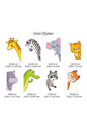 Kids Room Door Side Wardrobe Decorative Wall Sticker Cute Safari Animals Wall Ornament - Swordslife