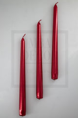 Red Triple Candlestick Luminous Candle Metallic Plated Body 1st Quality Long Stick Tapered - Swordslife