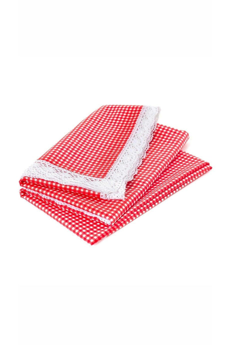 Red&white Gingham Retro White Cotton Lace 6 Person Table Cloth - Swordslife