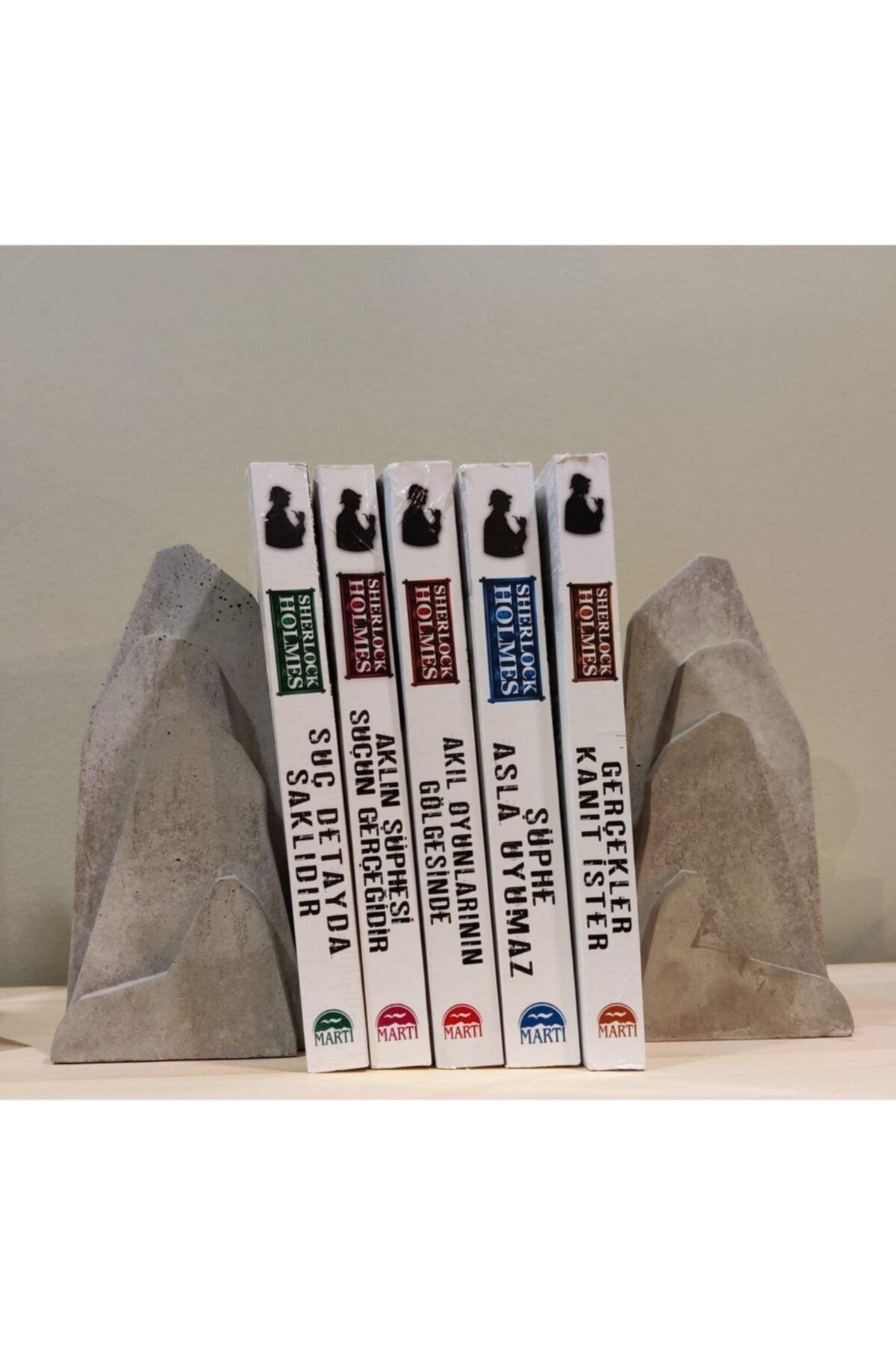 Book Support Bookcase Decorative Concrete Mountain Shaped Trinket | 2-Piece Stylish Book Holder Mountain Trinket - Swordslife