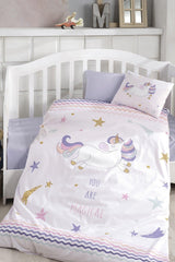 Girl Child Purple Digital Printed 3d Cotton Baby Duvet Cover Set - Swordslife