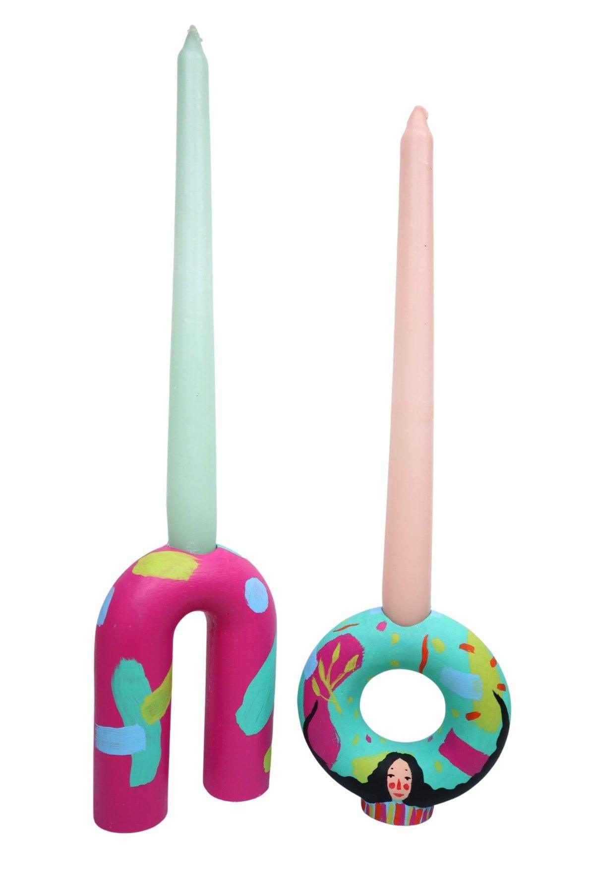 Girls Decorative Candle Holder and Candlestick Set of 2 Pink - Turquoise - Swordslife