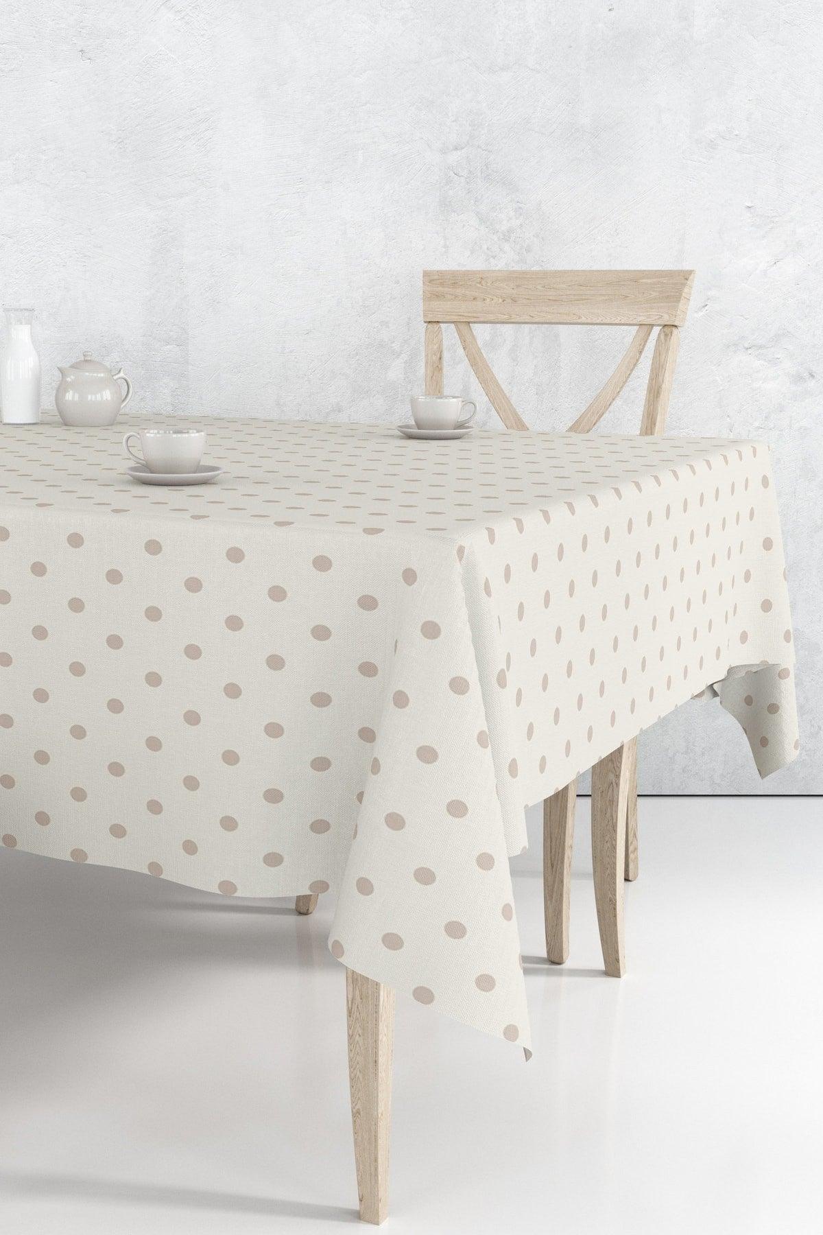 Cream Brown Color Polka Dot Removable Pvc Oilcloth Kitchen Table Cloth Stain Resistant - Swordslife