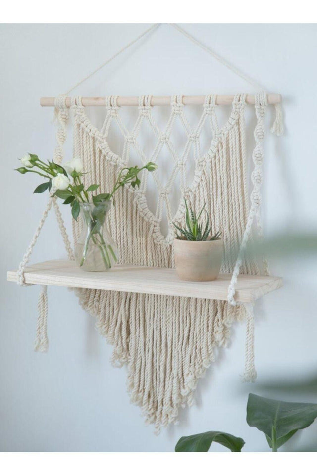 Cream Macrame Shelf Wall Ornament Wall Shelf - Swordslife