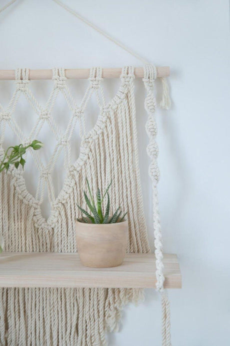 Cream Macrame Shelf Wall Ornament Wall Shelf - Swordslife