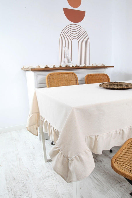 Cream Natural Table Cloth Vintage 160x160 cm - Swordslife