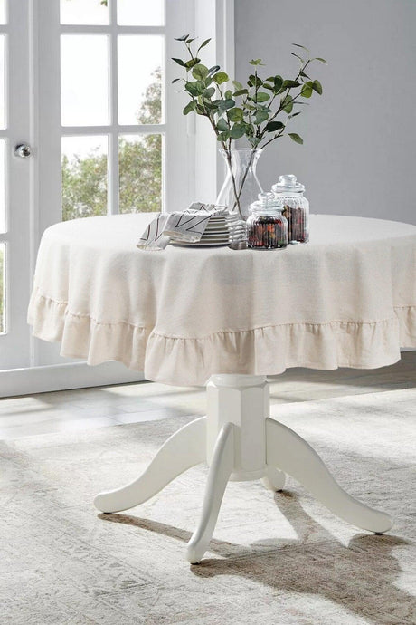Cream Color Natural Table Linen Vintage 160 cm Round - Swordslife
