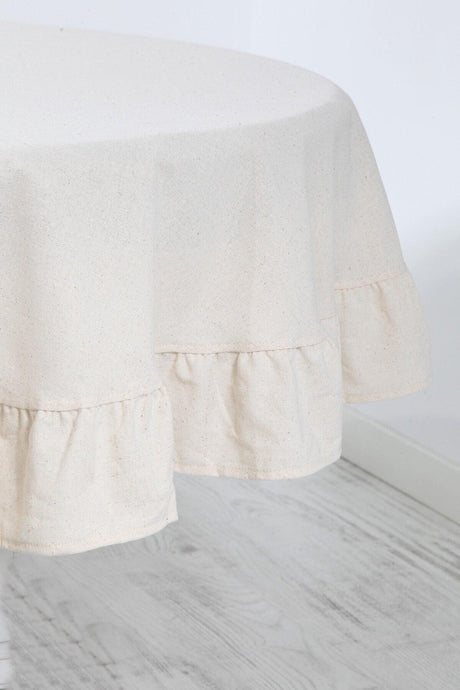 Cream Color Natural Table Linen Vintage 160 cm Round - Swordslife