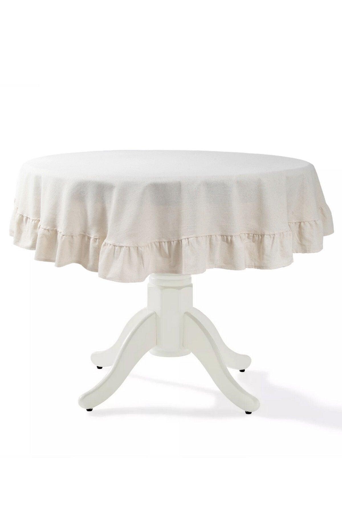 Cream Color Natural Table Linen Vintage 160 cm Round - Swordslife