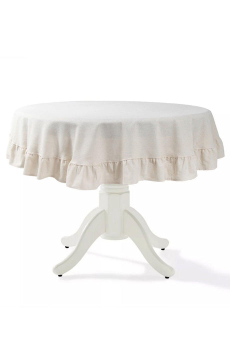 Cream Color Natural Table Linen Vintage 160 cm Round - Swordslife