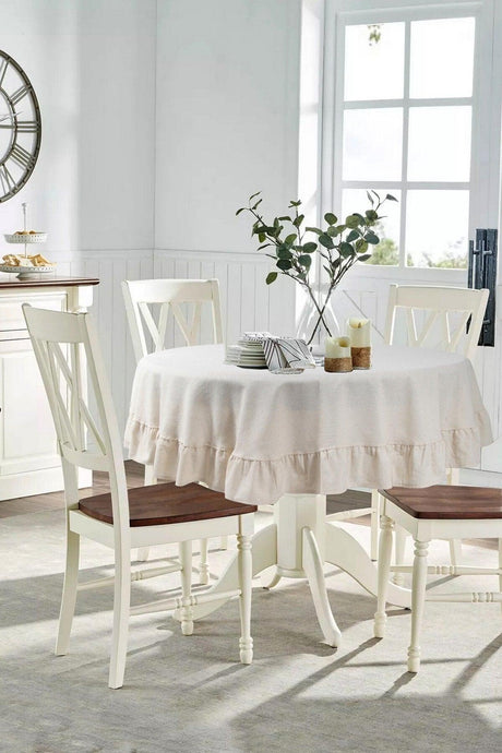 Cream Color Natural Table Linen Vintage 160 cm Round - Swordslife