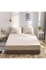 Cream Colored Elastic Bed Sheet Set (Cotton Duvet Cover, Pillowcase) 7 Different Sizes - Swordslife