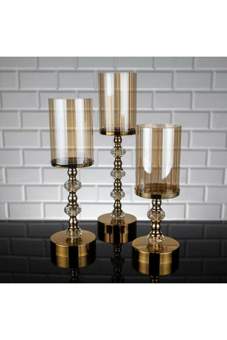 Set of 3 Gold Candlestick with Crystal Stone Leg - Swordslife