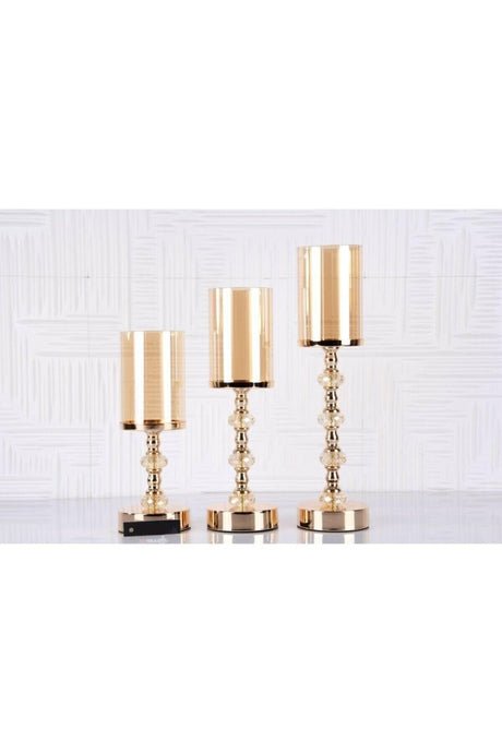 Set of 3 Gold Candlestick with Crystal Stone Leg - Swordslife