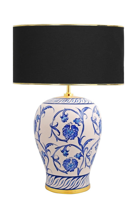 Kty-srm01 Blue Blanc Ceramic Lampshade - Black with Gold Stripe - Swordslife