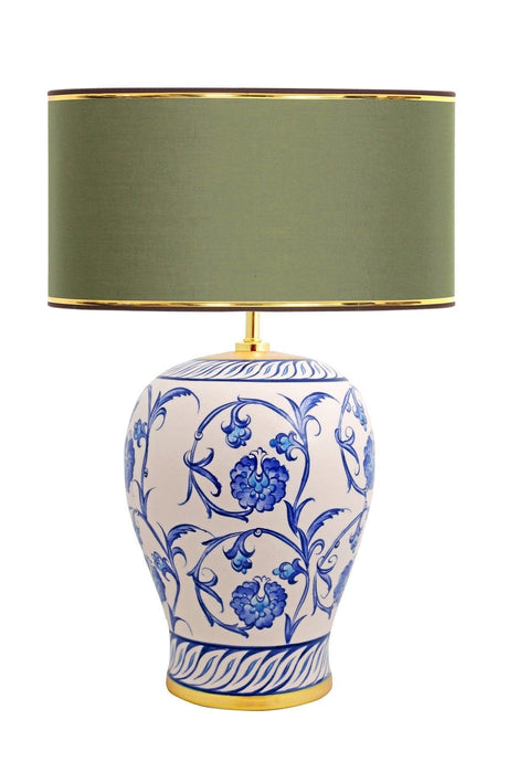 Kty-srm01 Blue Blanc Ceramic Lampshade - Khaki with Gold Stripe - Swordslife