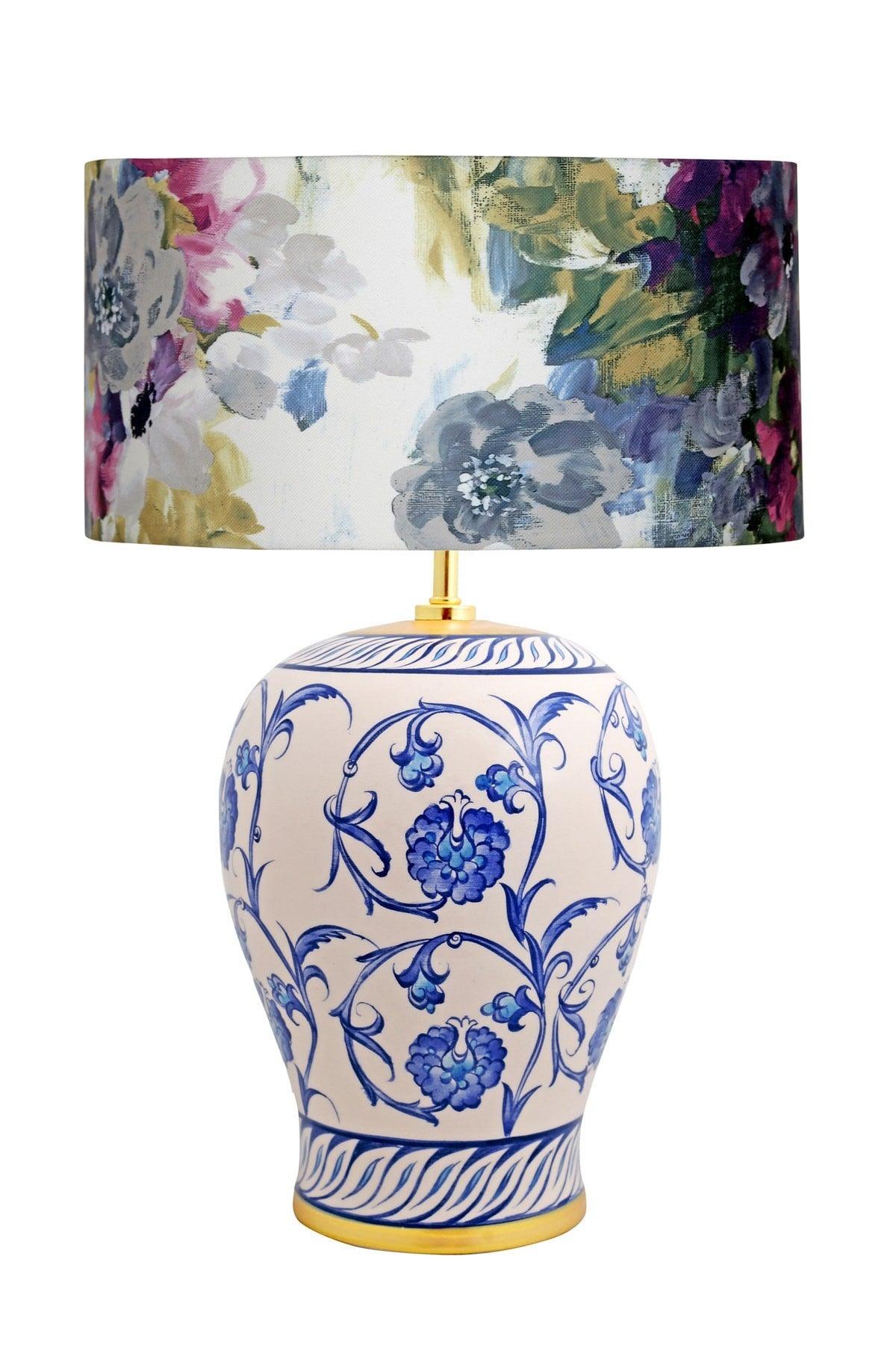 Kty-srm01 Blue Blanc Ceramic Lampshade - Rose Pattern - Swordslife