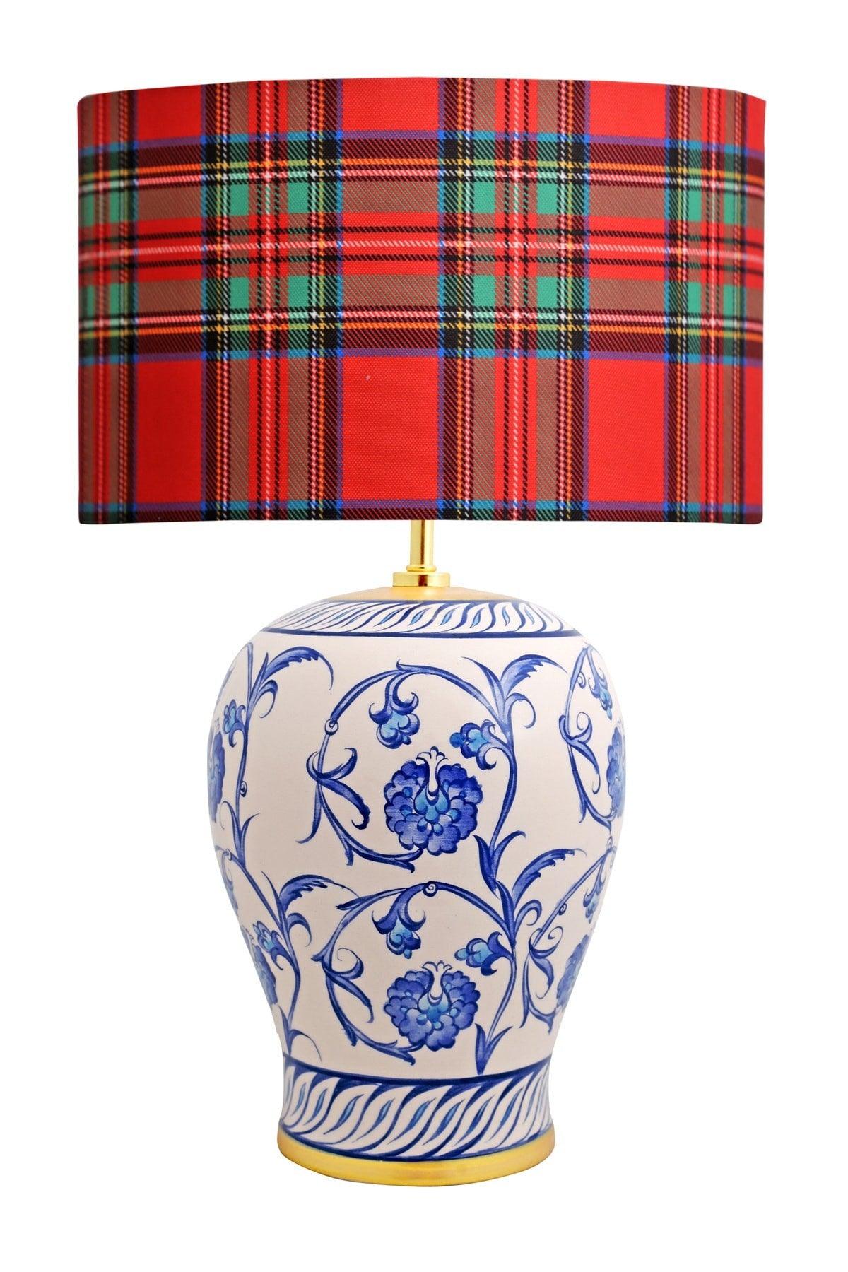 Kty-srm01 Blue Blanc Ceramic Lampshade - Red Plaid - Swordslife